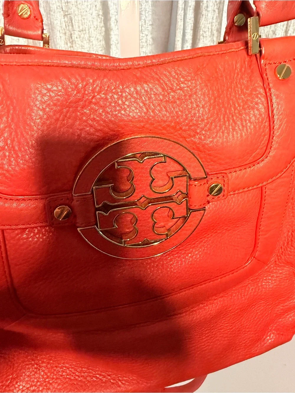 Tory Burch Red Leather Shoulder Bag with Logo Medallion